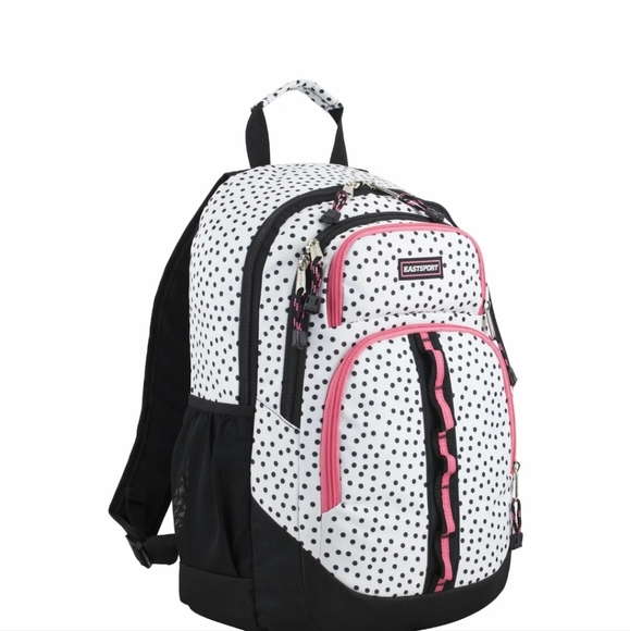 Eastsport 18.5" Rally Sport Black & White Polka Dot Backpack w Tech Pocket NWT - Picture 2 of 14